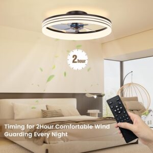 NIORSUN 50cm Ceiling Fans with Lights and Remote, 6 Speeds and 3000K-6500K Dimmable Quiet Ceiling Fan Light, Smart Modern LED Fan Lights Ceiling for Bedroom Living Room Dining Room (Black)