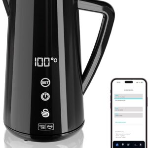 Swan Alexa Smart Kettle, 1.5L Voice-Controlled Kettle with LED Touch Panel, 6 Temperature Settings, Keep Warm Function, Double Wall Insulated, Stainless Steel Interior, Black,