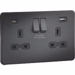 Knightsbridge 13A 2-Gang SP Switched Socket + 4.0A 20W 2-Outlet Type A & C USB Charger Anthracite with Black Inserts