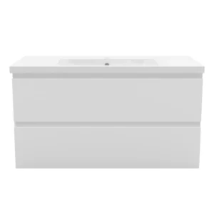 Matt Grey Vanity Unit with Resinous Sink 2 Soft Closed Drawers Wall-hung Storage Cabinet