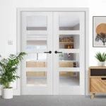 White Internal Primed Shaker 4 Light Clear Glass Pair Door