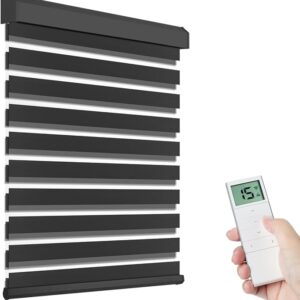 Tokblind Motorized Zebra Shades with Remote Control, Electric Dual Layer Sheer Roller Blind Compatible with Alexa via Hub, Smart Day and Night Blinds for Windows, Customized Size (Black)