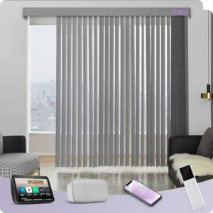 Graywind Smart Electric Motorised Vertical Blinds - 100% Blackout & Thermal Insulating, Alexa & Google Compatible, Made to Measure Track & Slats Complete Set for Windows & Patio Doors, Light Grey