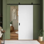 White Internal Primed Lifestyle Flush Sliding Door - Black Top Mounted