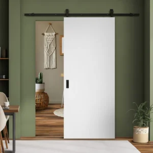 White Internal Primed Lifestyle Flush Sliding Door - Black Top Mounted