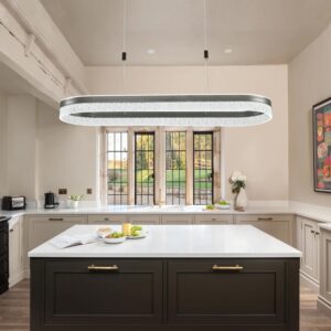 Chandelier LED Modern Dining Table Lighting Pendant Light Height Adjustable Silver Acrylic Hanging Lamp Dimmable Ceiling Light