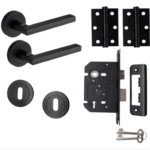 Scylla Lever on Rose Sashlock Door Handle - Matte Black - Complete Door Pack - Designer Levers